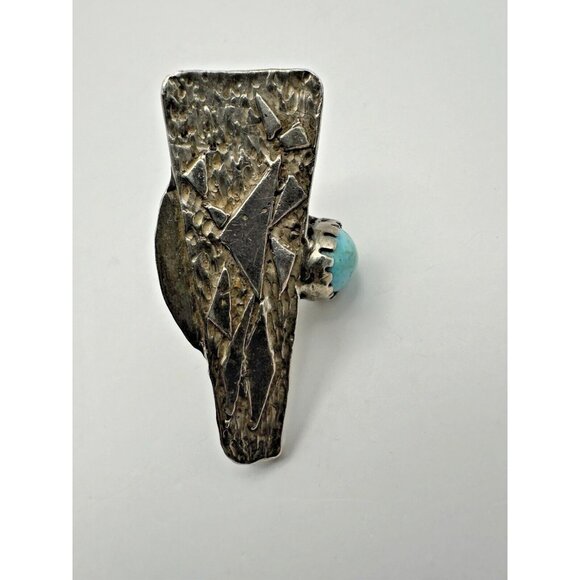 VTG Huge Brutalist Modernist Sterling Silver Turquoise Ring Signed DW Size 8.5 - Picture 5 of 14